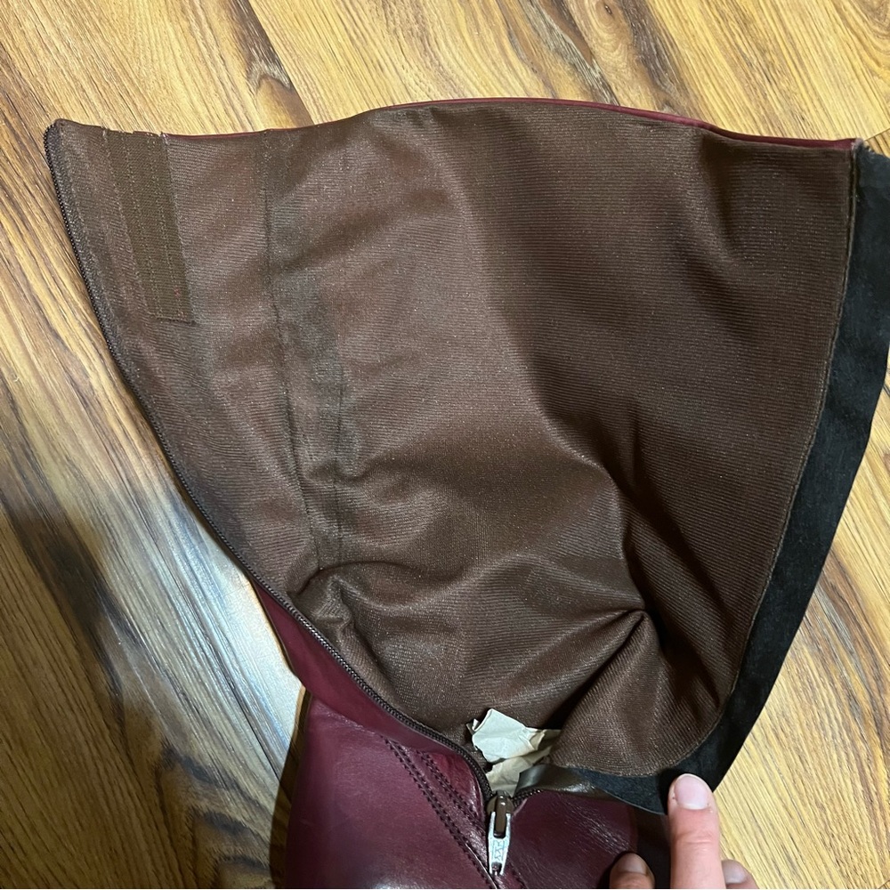 Vintage Leather Cone Heel Knee High Boots Wood Stack Heel Thom McAn Red 10B - Picture 7 of 10